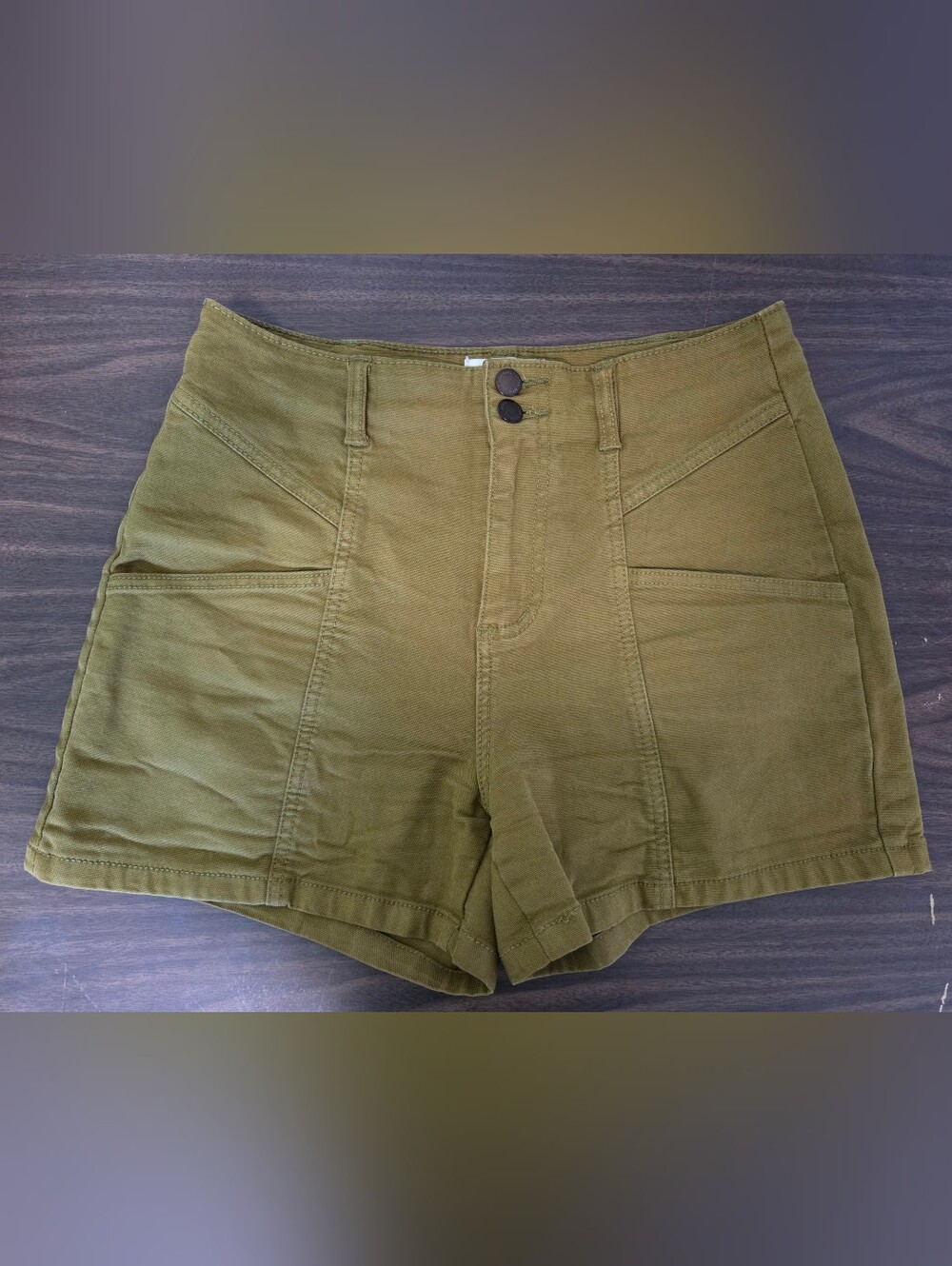 Olive Green High Waisted Utility Shorts